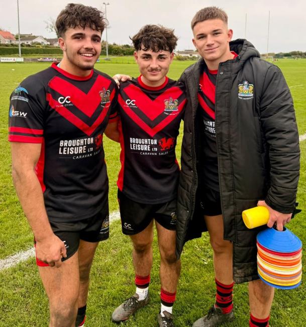 Jesse James, Bowyn Clark and Kodi Bratcher - try scorers for Tenby United Jesse James, Bowyn Clark and Kodi Bratcher - try scorers for Tenby United
